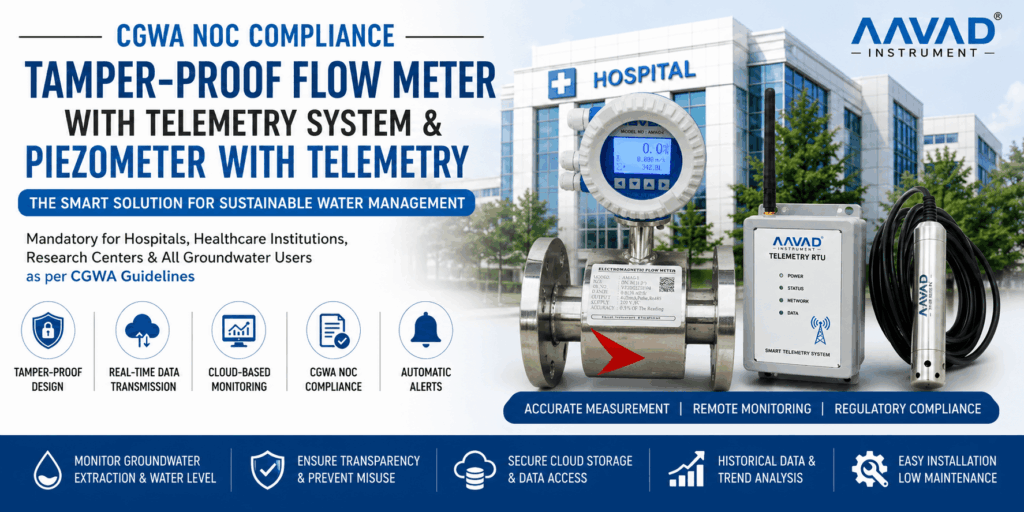 CGWA NOC Compliance for Hospitals, Healthcare & Research Centers: Why Tamper-Proof Electromagnetic Flow Meters with Telemetry and Piezometers are Essential
