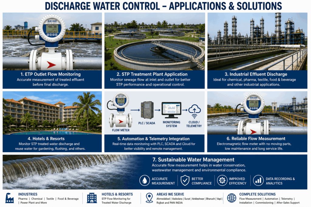 Discharge water control applications for ETP STP industrial effluent hotels and wastewater monitoring