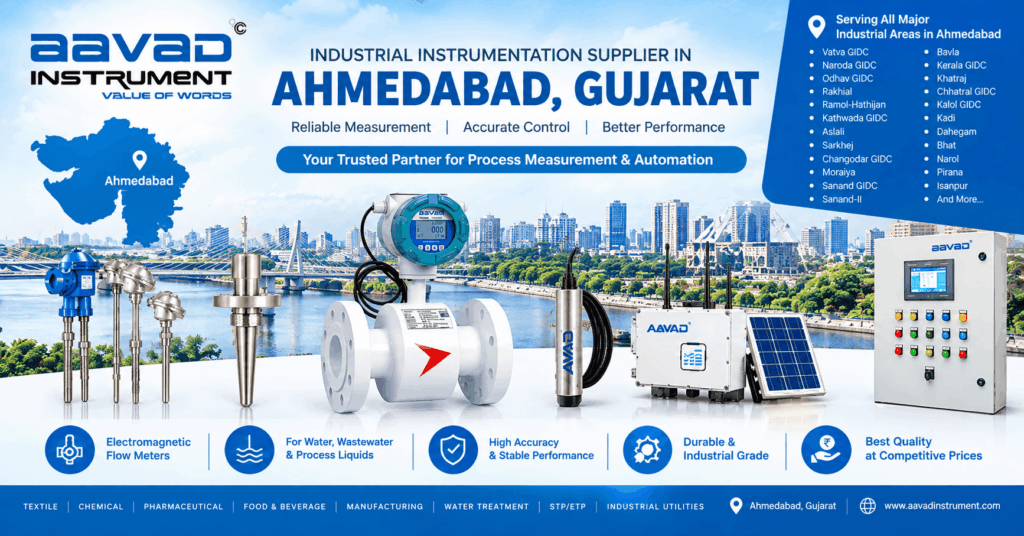 Industrial Instrumentation Supplier in Ahmedabad – Aavad Instrument Pvt. Ltd. Industrial instrumentation supplier in Ahmedabad offering RTD Pt100 sensors thermocouples thermowells electromagnetic flow meters and automation solutions