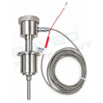 Industrial temperature sensor with a stainless steel probe and braided lead cable