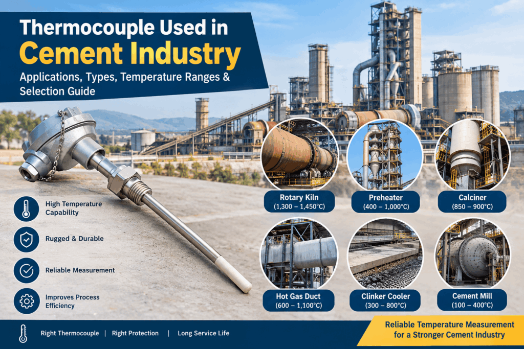 Thermocouple Used in Cement Industry – Aavad Instrument Pvt. Ltd. Thermocouple used in cement industry for kiln, preheater and calciner temperature measurement