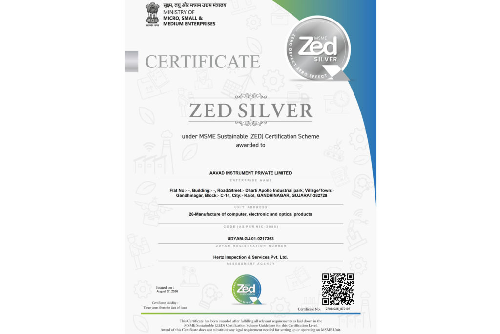 AAVAD Instrument Pvt. Ltd. Achieves ZED Silver Certification – A Milestone in Manufacturing Excellence